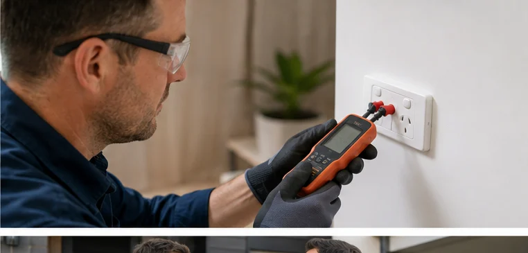 Electrician testing a residential power point safely