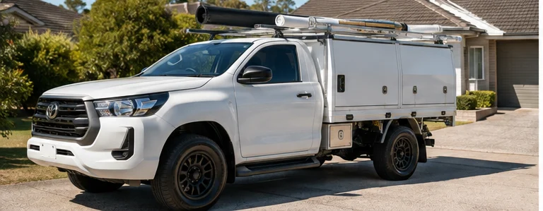 Electrical service vehicle outside a Western Sydney suburban property